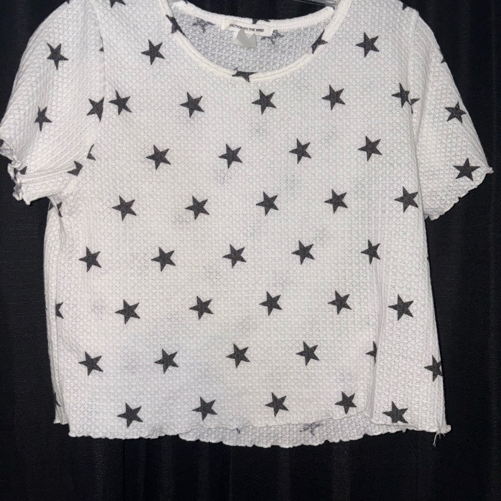 Star Patterned White crop Top